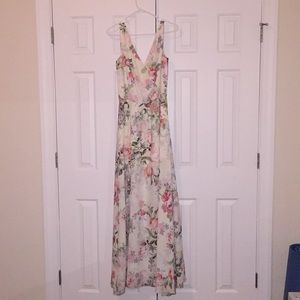 Floor length cream dress with floral print